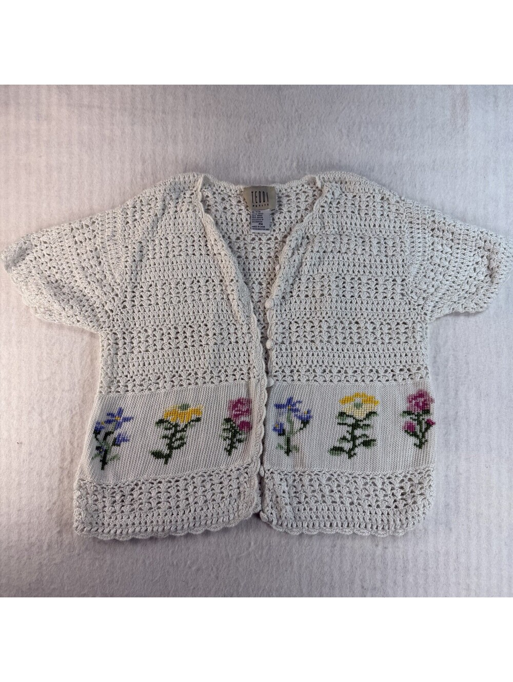 Vintage Crochet Knit Floral Cardigan Petite M Granny Cottage Vintage Boho Fairy